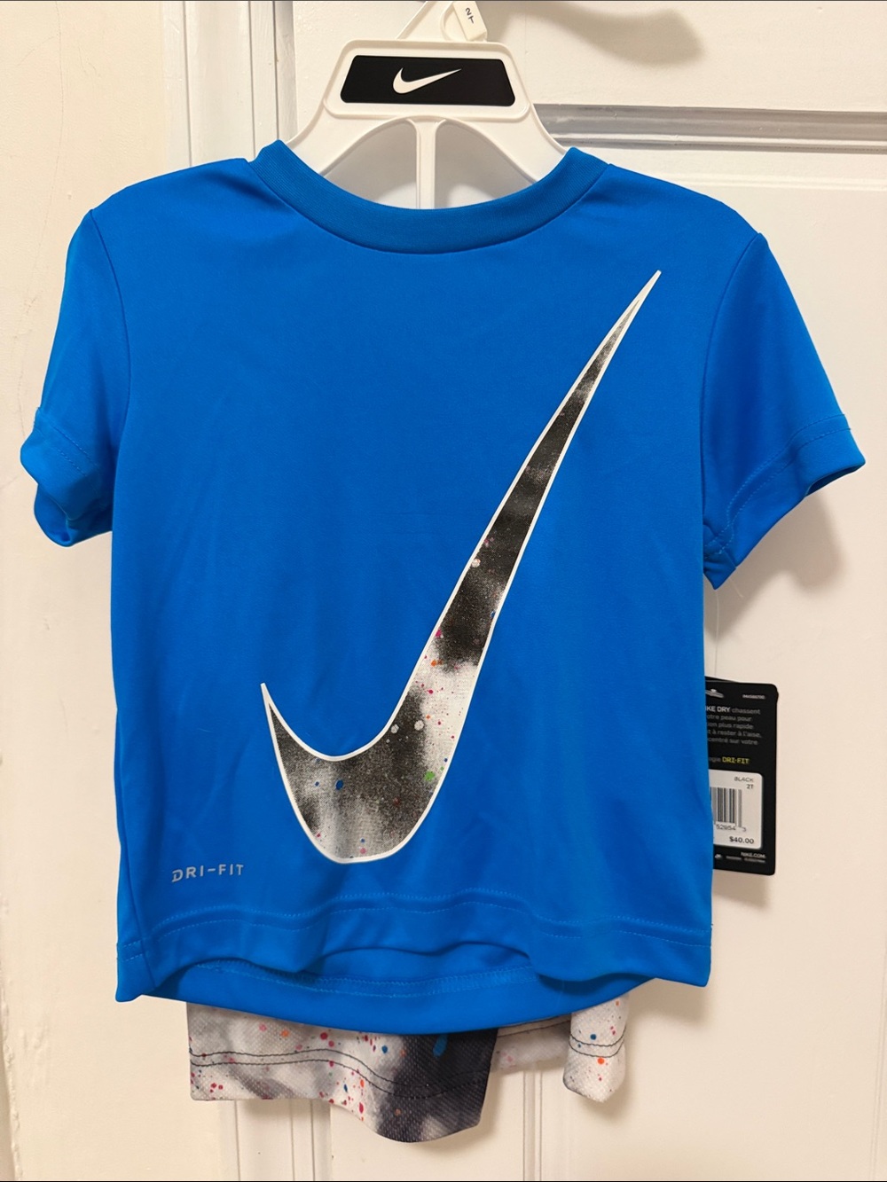 Nike Boys Blue Short Sleeve Dri-FIT Tee with Paint Splash Mesh Shorts